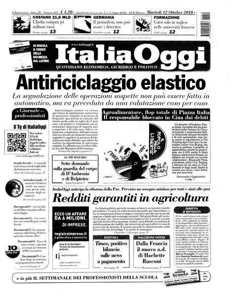 Italia oggi : quotidiano di economia finanza e politica